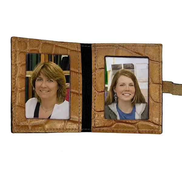 Fotoetui Bella, Leder Fotoetui in goldorange für 2 Fotos, offen mit zwei Einschubfächern