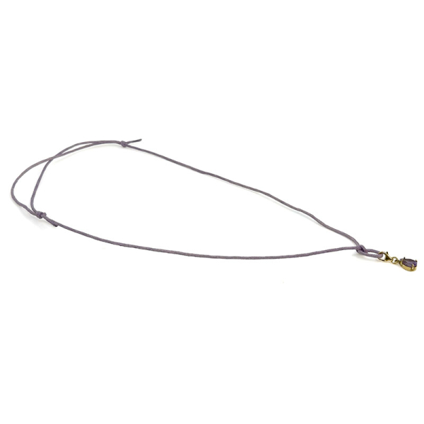 Bernardes necklace, Charm, pendant small charms armethyst purple, cord lilac, gold accents, detail, gold accents