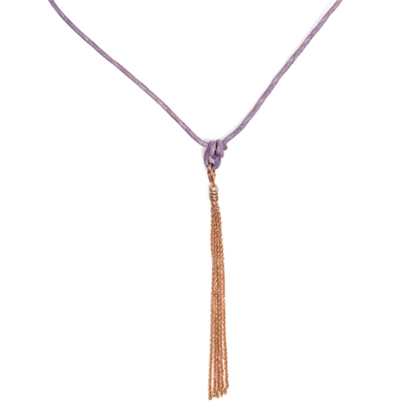 Bernardes, Halskette, Venetian, silber Feder, flieder Kordel und silber Anhänger vergoldet, detail Anhaenger