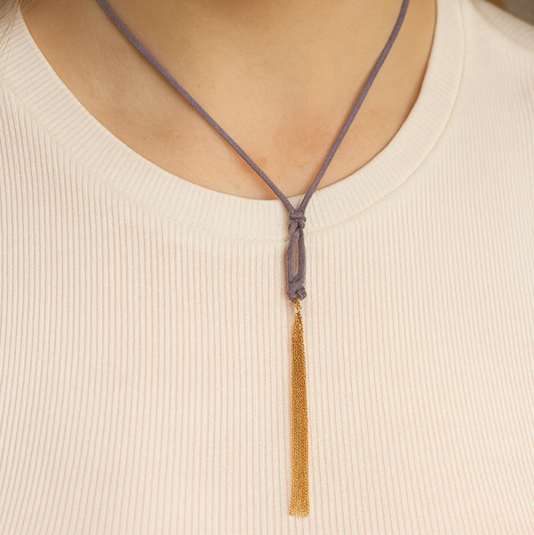 Bernardes, Halskette, Venetian, silber Feder, flieder Kordel und silber Anhänger vergoldet, Style Modell