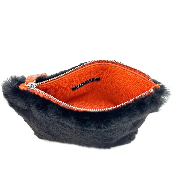 Bonnie Porchette Felltasche Clutch Alice, Nutria braun, innen Soft Glattleder orange