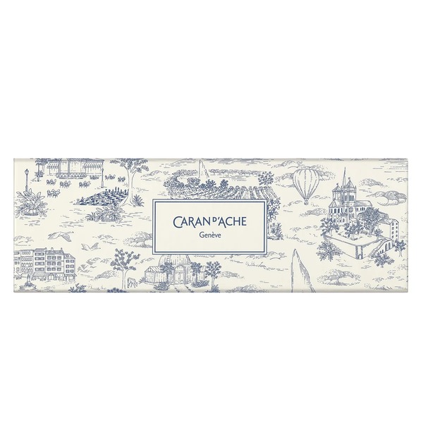 Caran d'Ache Toile de Jouy White presentation packaging with Geneva illustrations