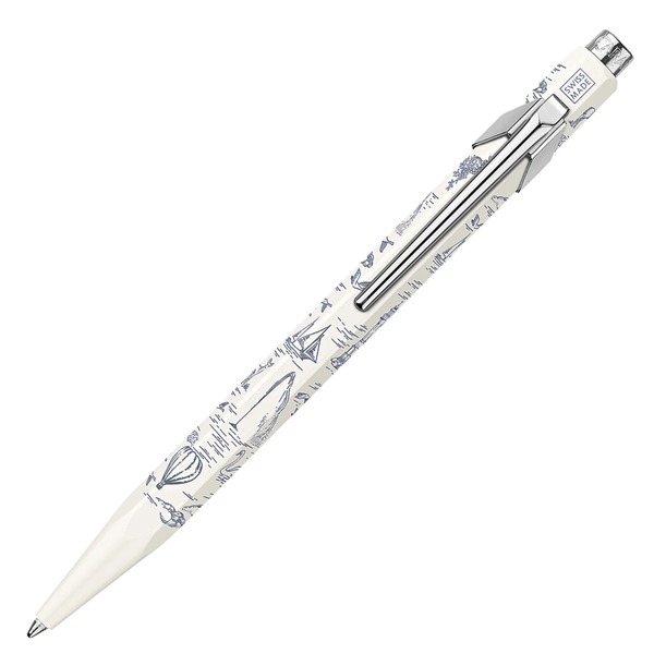 Caran d'Ache 849 Toile de Jouy White ballpoint pen with blue illustrations