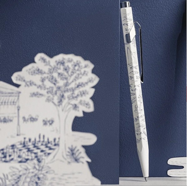 Caran d'Ache 849 Toile de Jouy detail with silver-tone clip