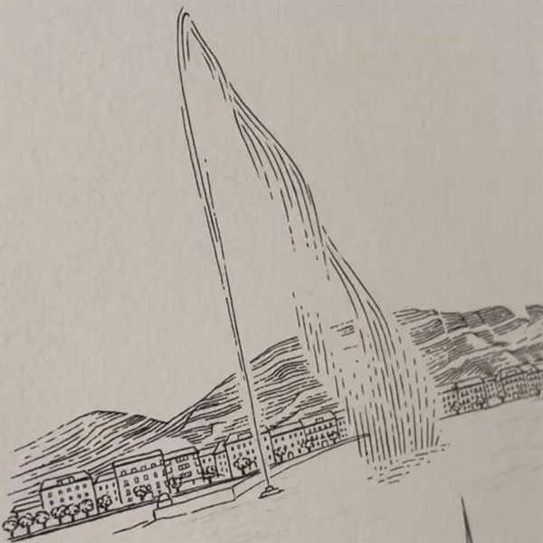 Toile de Jouy Geneva Edition illustration featuring Geneva Jet d'Eau