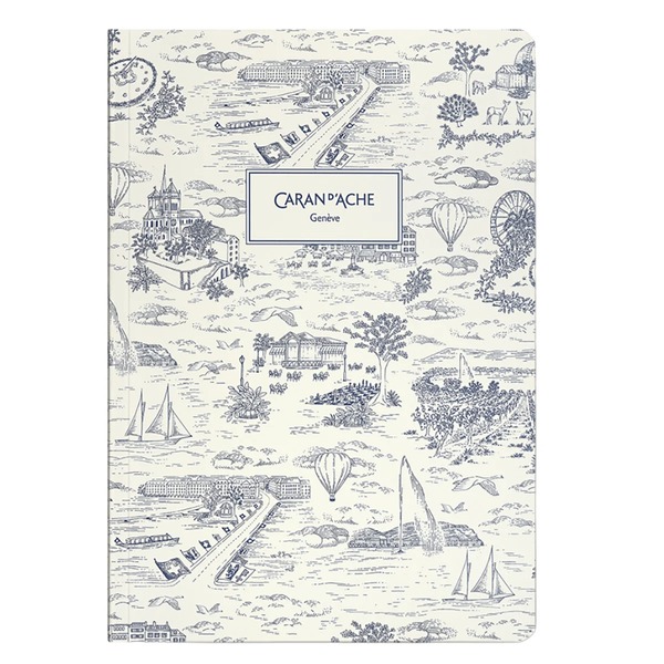 Caran d'Ache Toile de Jouy A5 notebook white blue with Geneva illustrations
