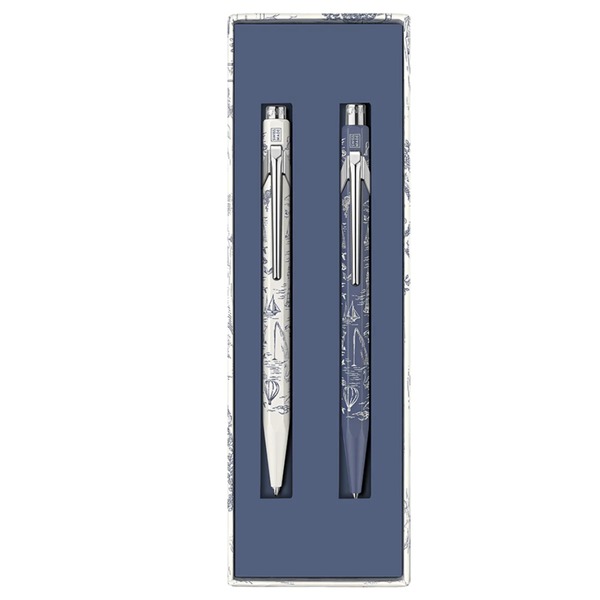 Caran d'Ache 849 ballpoint and mechanical pencil set in blue presentation box