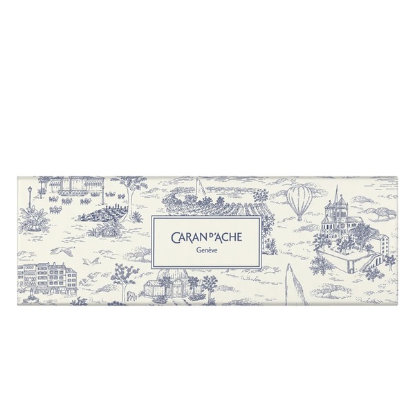 Caran d'Ache Toile de Jouy gift box with blue Geneva city illustrations