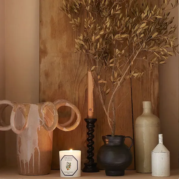 Carrière-Frères, taper cented candle, cedar, beige style2
