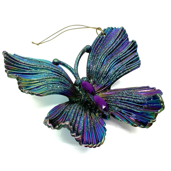 Butterfly Christmas ornament with glitter and purple stones