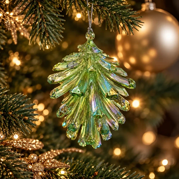 Grüner Christmas Inspirations Zapfen als moderner Weihnachtsbaumschmuck am Tannenbaum, Hintergrund KI-generiert