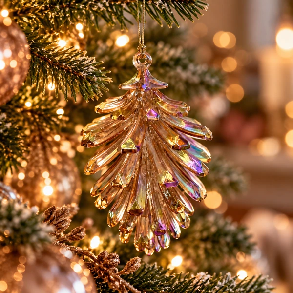 Christmas Inspirations brown pinecone ornament hanging on a modern Christmas tree, background created with AI