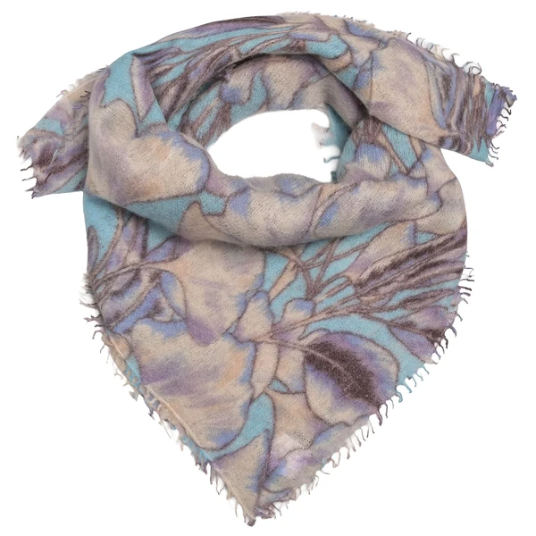Cute Stuff Cashmere Bandana Ginko Eisblau mit botanischem Muster