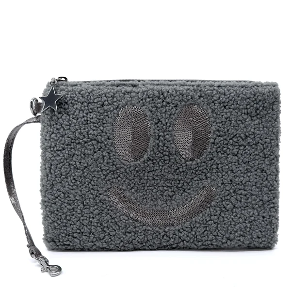 Herausnehmbare Cute Stuff Smiley-Clutch in Rock Grau