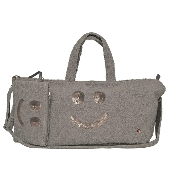 Cute Stuff Shopper M Rock Grau mit mattem Pailletten-Smiley und passender Clutch