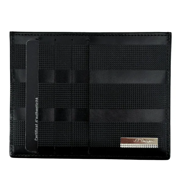 S.T. Dupont Kartenetui James Bond 007, schwarzes Leder mit Diamantspitzenmuster und silberner Logoplakette, Trixi Gronau