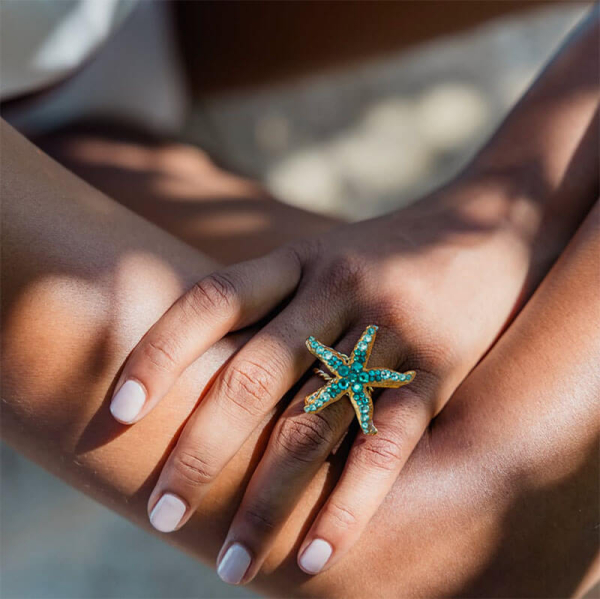 Ekaterini Ring Arethusa Seestern, türkis gold, style