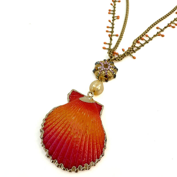 Ekaterini Kette Dazling Colio pink-rot verlaufen, goldene Akzente, detail Muschel