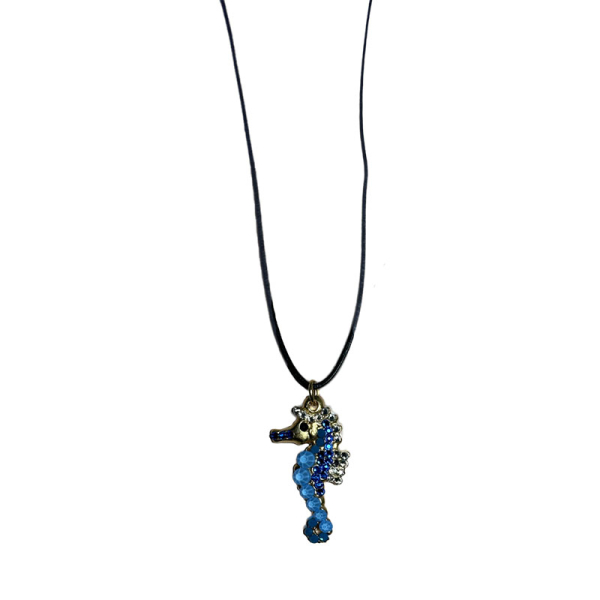 Ekaterini necklace, seahorse, pink Swarovski crystals brown cord and with gold accents