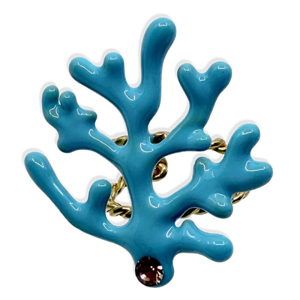 Ekaterini Ring Oceania Koralle in tuerkis mit Kristal in braun-gold verziert