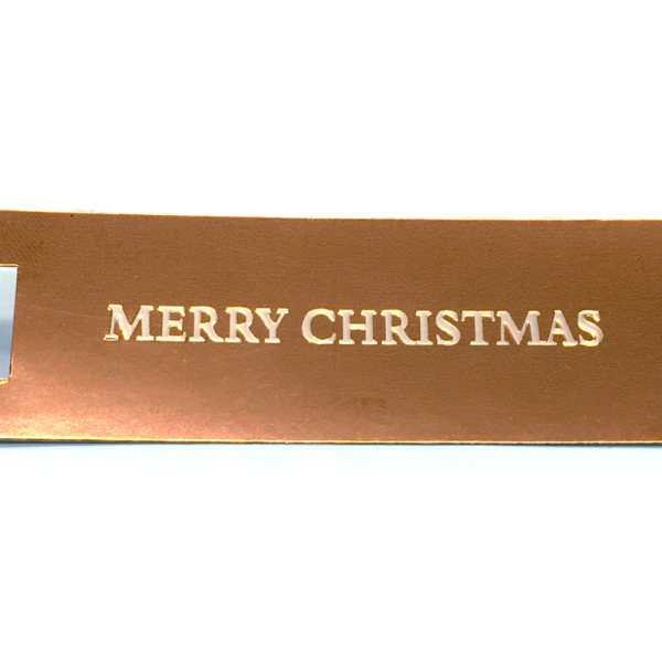 Embacollage Weihnachtsgeschenkenhänger Laßt uns froh und munter sein, tannenbaum metallic kupfer mit Blindpraegung, detail