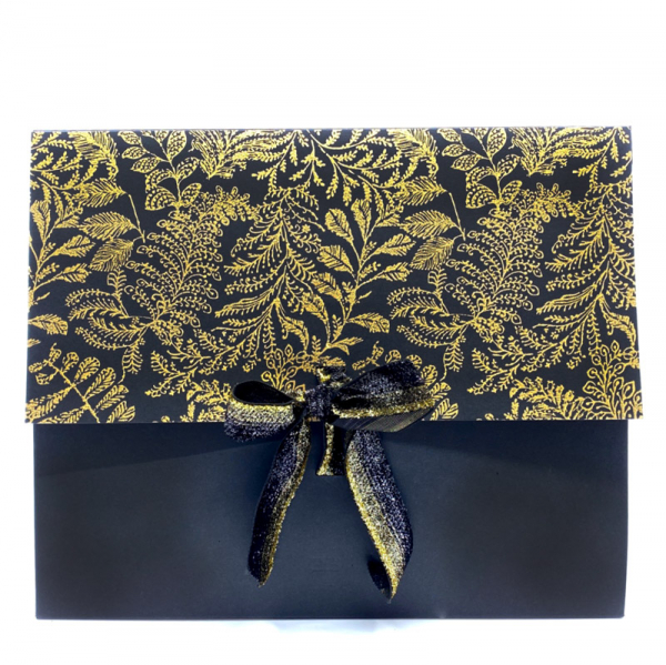 Faltschachgtel Golden Garden schwarz mit Motiv Druck gold, front
