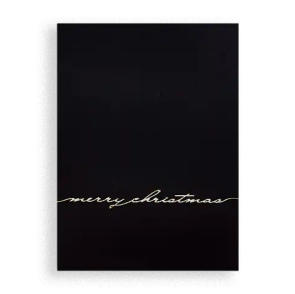 Geschenkaufkleber schwarz A6 Merry Christmas mit Heißfolienprägung gold,