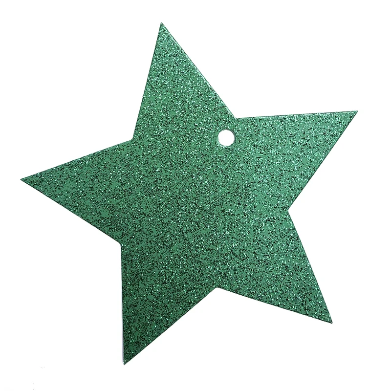 Embacollage Geschenkanhänger STAR in Smaragdgrün mit funkelnder Glitzeroberfläche und Lochung für Geschenkband