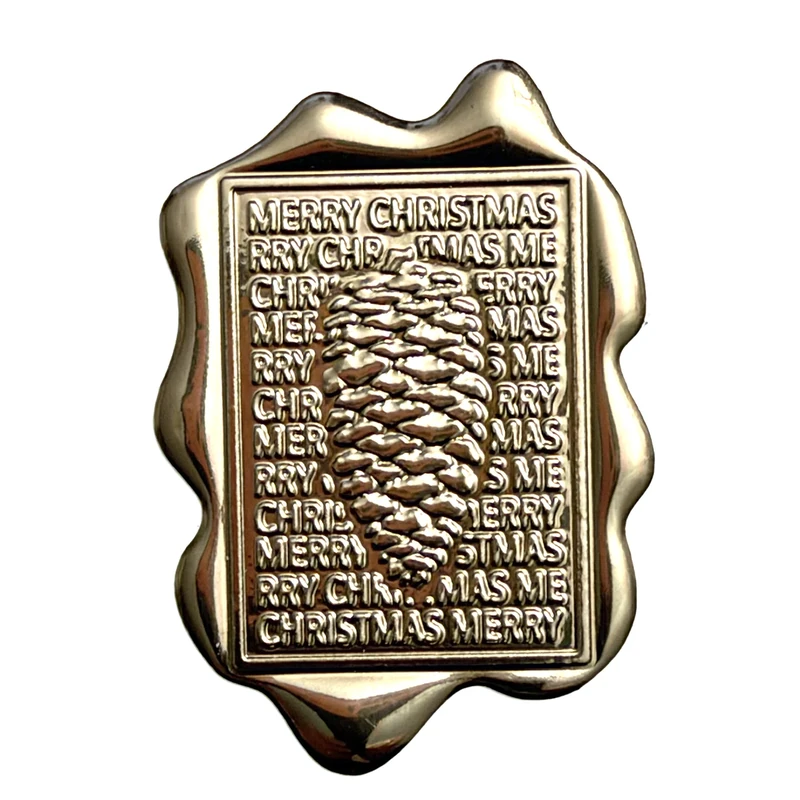 Embacollage CHRISTMAS CONE gold seal sticker with raised pine cone, MERRY CHRISTMAS lettering and irregular decorative outline