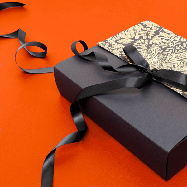 Faltschachgtel Golden Garden schwarz mit Motiv Druck gold, style orange