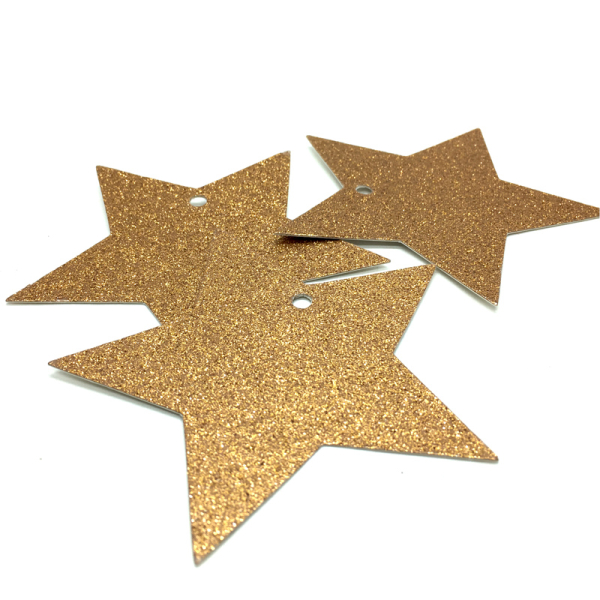 Geschenkanhänger, Stern, kupfer, glitter, 3-Stück