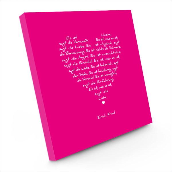 Bild auf Leinwand Liebesgedicht weiss, druck pink, Seitenansicht