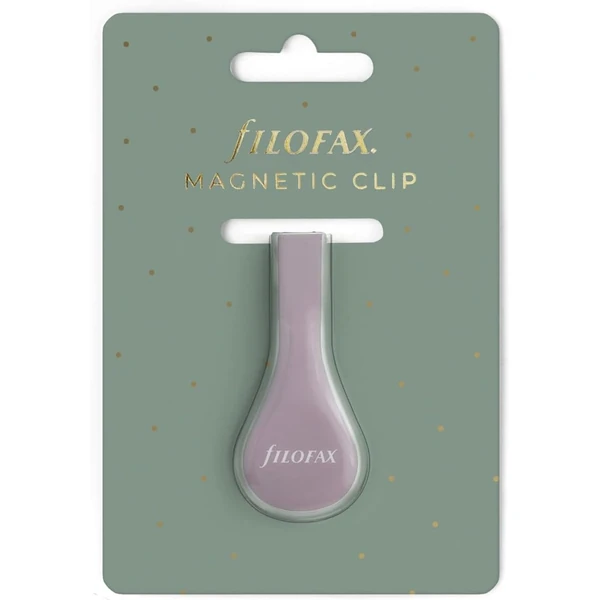 Filofax Norfolk Magnetic Clip in Altrosa auf originaler grüngrauer Verpackung mit Filofax Schriftzug und goldenen Punkten