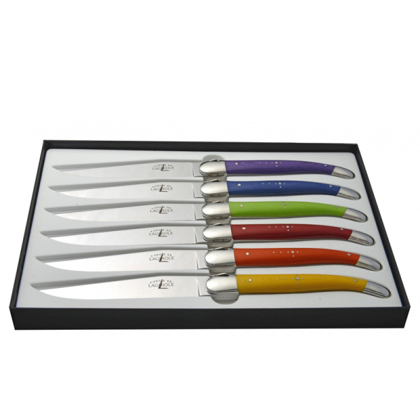 Forge de laguiole Steakmesser, komprimertes Gewebe, Set 9 Farben, mit box