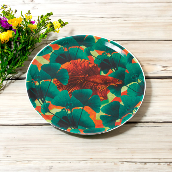 Gangzai round Tray, Orangino paint Lacquer multicolor, style