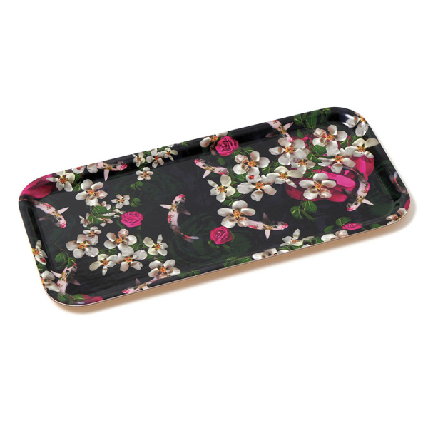 Gangzai rectangular Tray, Koikoi Victoriai paint Lacquer multicolor, side