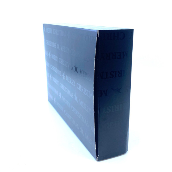 Merry Christmas Geschenk Faltschachtel schwarz mit Lackdruck schwarz, seitlich