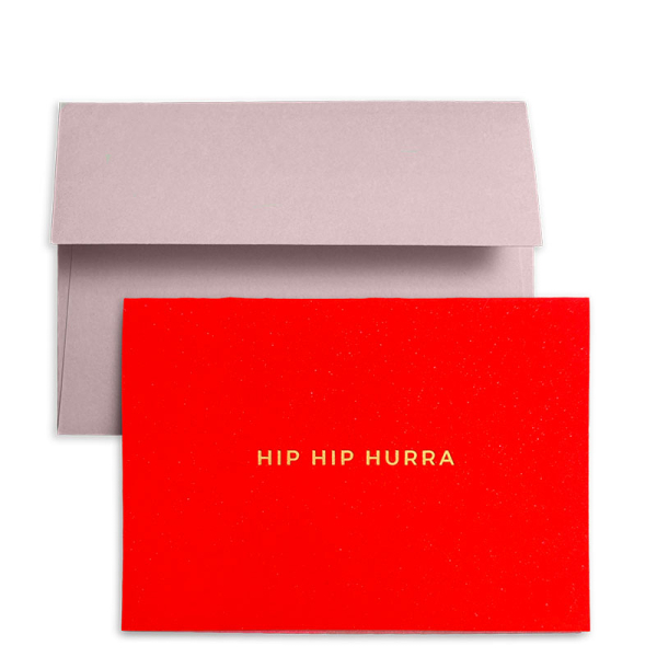Gmund Glückwunsckarte Little color notes A7, Hip Hip Huura , neon rot, Heissfolienprägung gold mit Umschlag