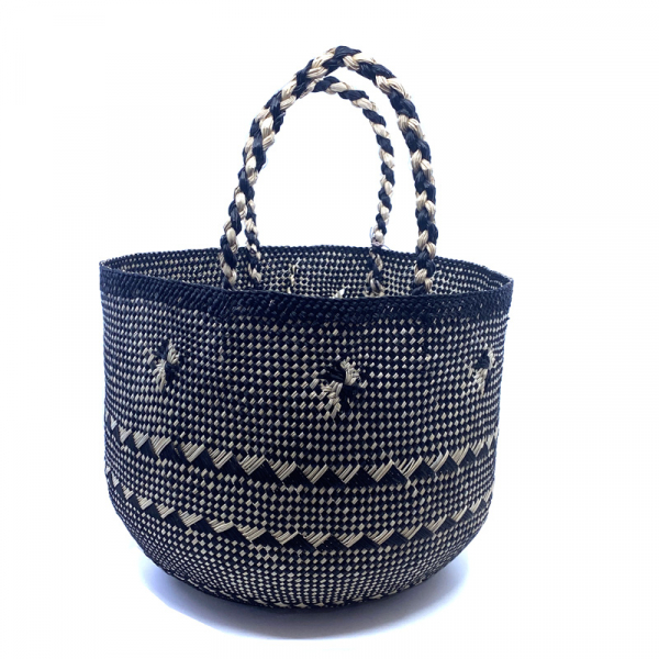 Guanabana Tote Canasto Bag S, Iraca, mosaic schwarz-beige