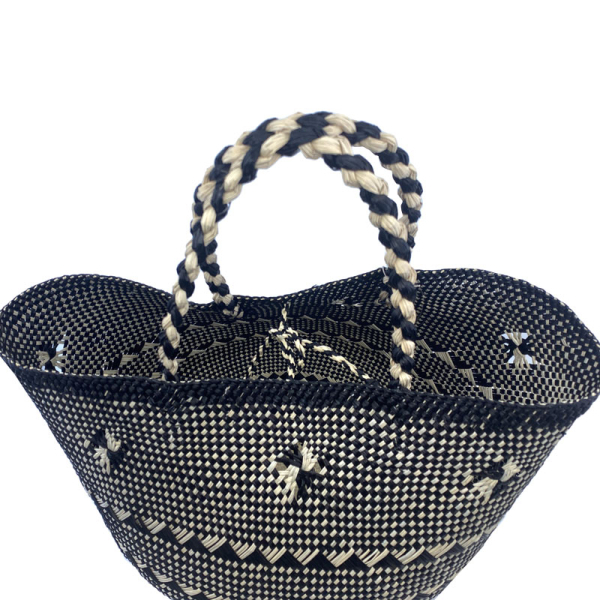 Guanabana Tote Canasto Bag S, Iraca, mosaic schwarz-beige, detail