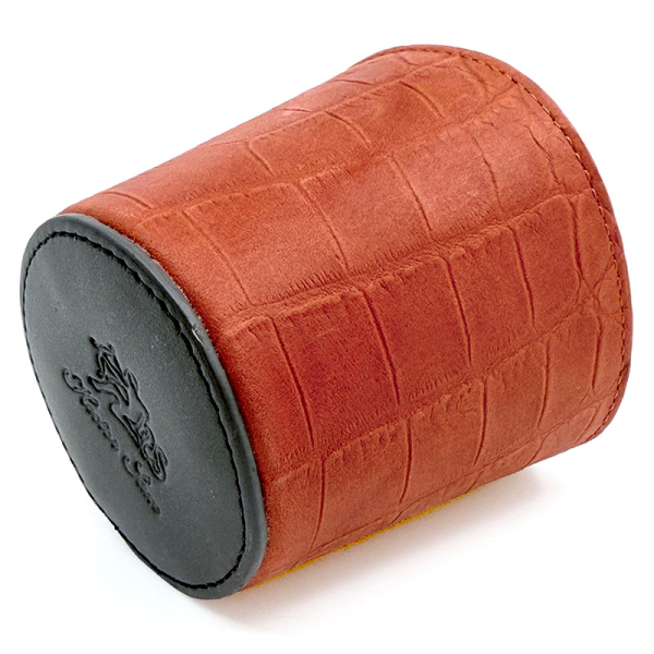 Hector Saxe LEATHER DICE CUP in orange and dices,  detail