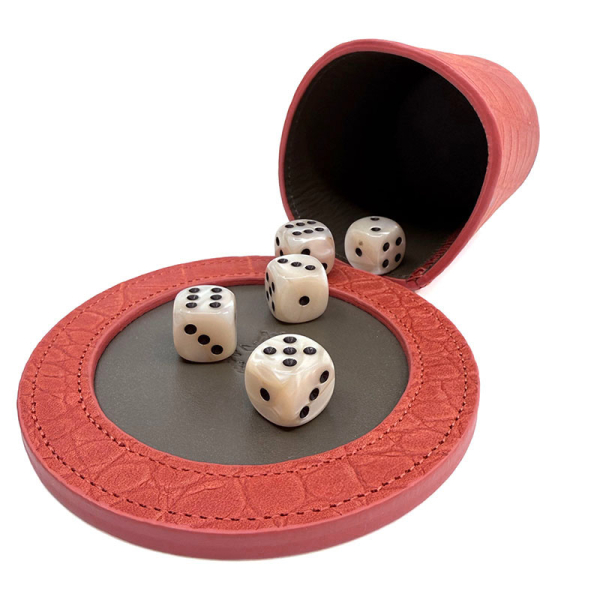 Hector Saxe LEATHER DICE CUP in orange and dices,