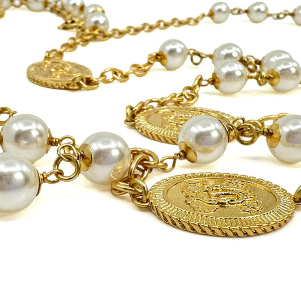 Interdee, halskette lang, coco, weihe Perlen , goldene florale Medillons side