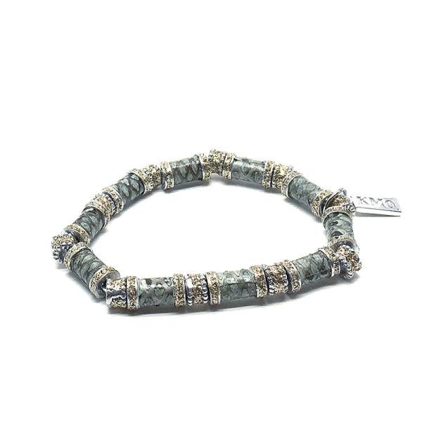 Kmo, Armband mit Gummizug, Silberpulver, schlange hellgrün-mint