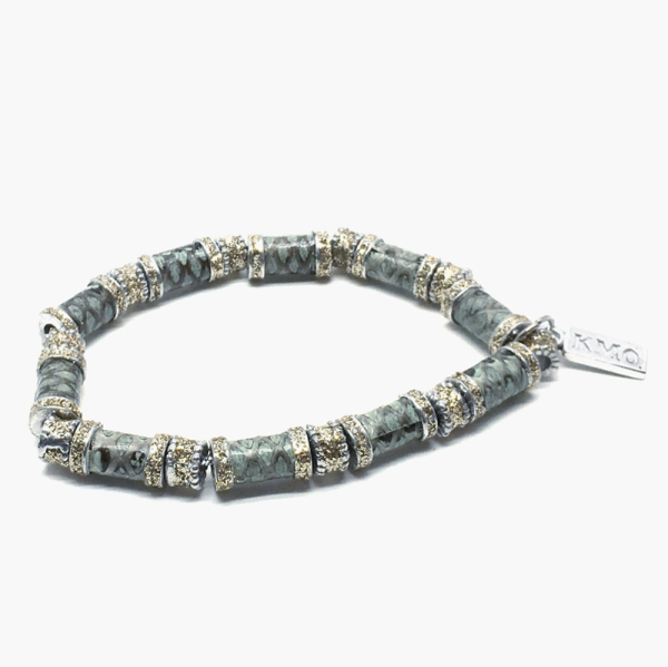Kmo, Armband mit Gummizug, Silberpulver, schlange hellgrün-mint