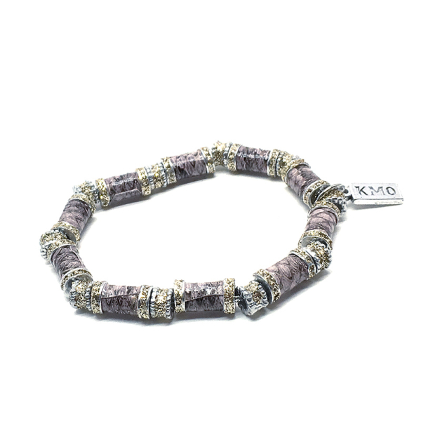 KMO, bracelet Swop, elasticated, silver powder, light pink, front
