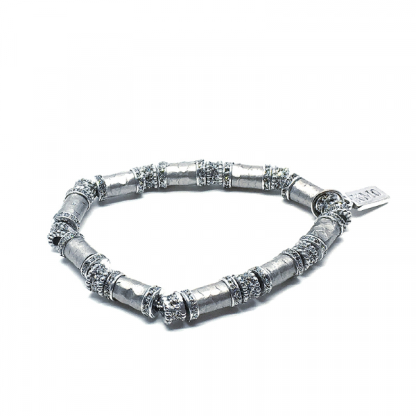 Kmo, Armband mit Gummizug, Silberpulver, schlange silber