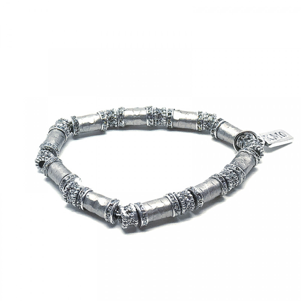 Kmo, Armband mit Gummizug, Silberpulver, schlange silber