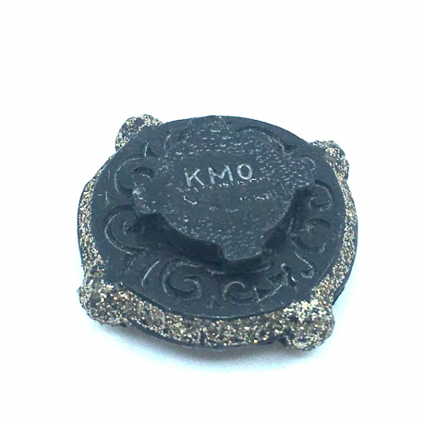 KMO Brooch Drop black Snake, Kamelite with magnetic, back