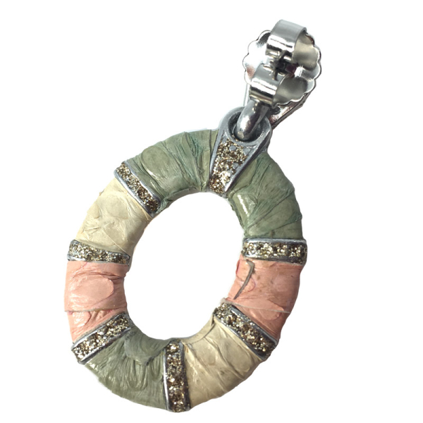 KMO Earstud Cora Snakskin leather aprico, nude, green accent kamelitte cream, back